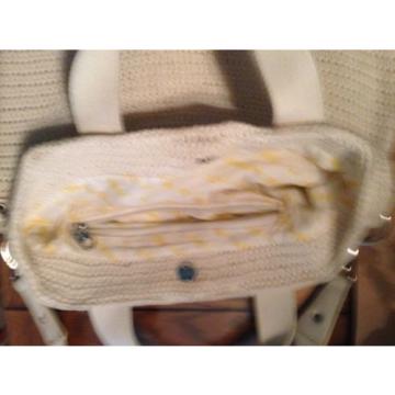 Off White beige Crochet Purse 19x15 tote lined American Eagle beach hand bag euc