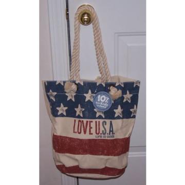 SALE! Life is Good DOCKSIDE TOTE Canvas Bag LOVE USA Patriotic Beach Tote July 4