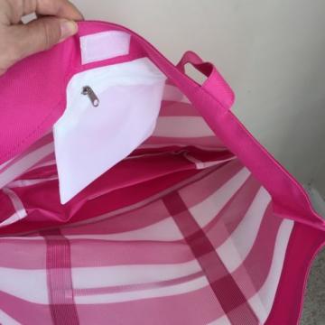 JUMBO BEACH POOL TOTE BAG Clear Striped Plastic Pink