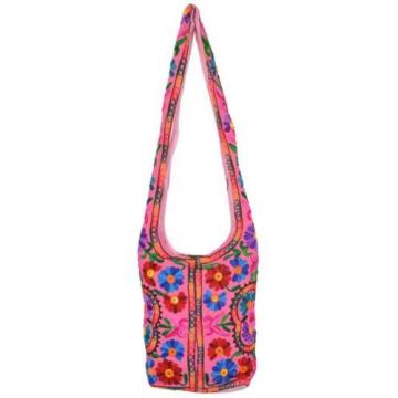 Pink Suzani Embroidery Tote Bag Womens Cross body Shopping Beach Jhola AQ5
