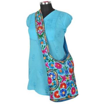 Skyblue Suzani Embroidery Tote Bag Womens Cross body Shopping Beach Jhola AQ2