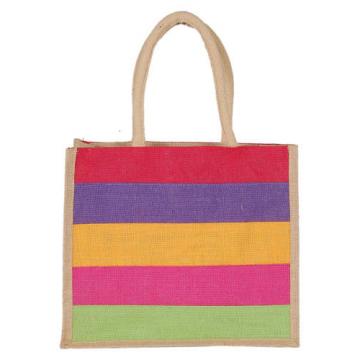 Ladies Casual Handbag Stripe Tote Shoulder Purse Beach Cotton Jute Favor Bag