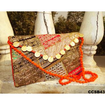 EMBROIDERED ORANGE CLUTCH WOMEN WEDDING WEAR CROSS BDOY BAG BEACH PURSE CCSB43