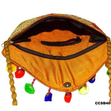 INDIAN BRIDAL CLUTCH BROWN EMBROIDERED PURSE DESIGNER COTTON BEACH BAG CCSB46