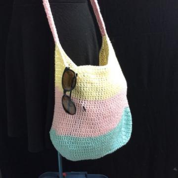Handmade TOTE bag crochet beach shopping market handbag cotton NEW Pastel