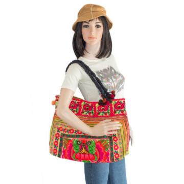 Yellow Orchids Beach Tote Bag with Thai Hmong Embroidered Fabric Large Size