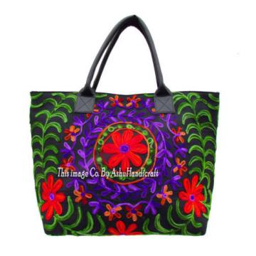 Indian Cotton Suzani Embroidery Handbag Woman Tote Shoulder Bag Beach Boho Bag 4