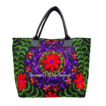 Indian Cotton Suzani Embroidery Handbag Woman Tote Shoulder Bag Beach Boho Bag 4