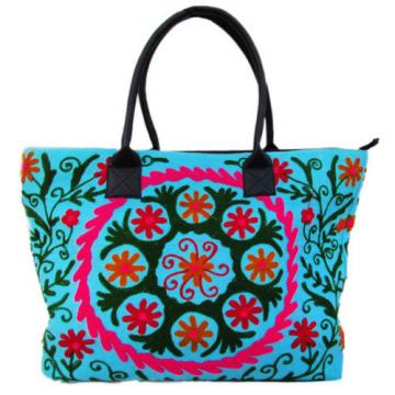 Indian Cotton Suzani Embroidery Handbag Woman Tote Shoulder Bag Beach Boho Bag u