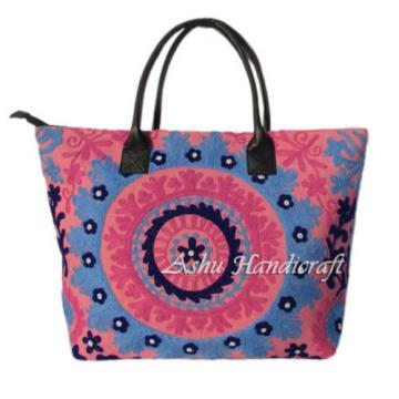 Indian Cotton Tote Suzani Embroidery Handbag Woman Shoulder &amp; Beach Boho Bag 054