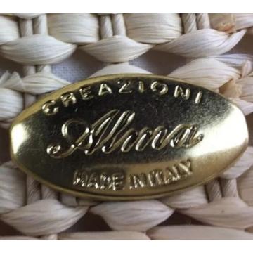 VTG ALINA ITALY Woven Vintage Wood Handle Straw Handbag Tote Beach bag Purse