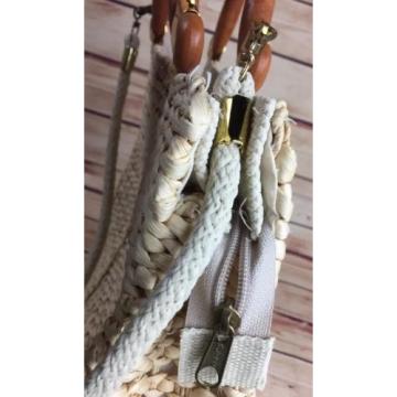 VTG ALINA ITALY Woven Vintage Wood Handle Straw Handbag Tote Beach bag Purse