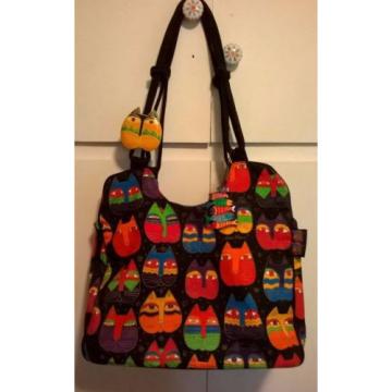 Laurel Burch Cat Tote Bag Handbag Purse Feline Fabric Large Vegan Beach Travel