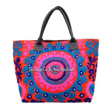 Indian Cotton Suzani Embroidery Handbag Woman Tote Shoulder Bag Beach Boho Bag 6