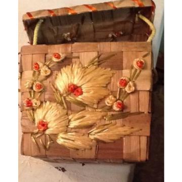 vintage Bahamas basket woven straw/palm embroidered tote bag handbag beach