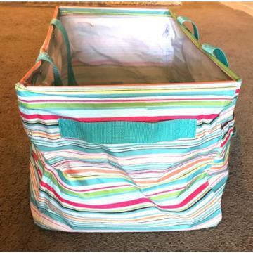 Thirty- One 31 Large Utility Beach Laundry Grocery Tote Bag Striped Teal Pink