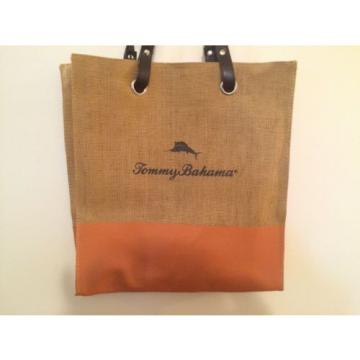 Tommy Bahama Orange &amp; Light Brown / Tan Woven Straw Burlap Tote/ Beach Bag
