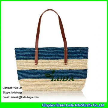 LDLF-002  crochet women beach straw bags striped raffia totes
