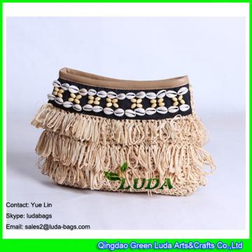 LDLF-003 seashell beach handbag natural tassel raffia clutch purse