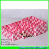 LDKZ-009 pink polypropylene fiber woven tote set of 3 strap shelf storage basket