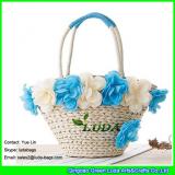 LDYP-093 lake blue subshrubby peony flower beach bag cornhusk straw tote bag