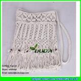 LDMX-003 wooden beaded white cotton rope woven macrame fringe bag