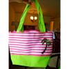 QUACK FACTORY BEACH BAG OR PURSE PINK &amp; WHITE STRIPE SEQUINED PALM TREE #3 small image