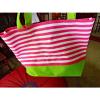 QUACK FACTORY BEACH BAG OR PURSE PINK &amp; WHITE STRIPE SEQUINED PALM TREE