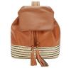 REBECCA MINKOFF MANSFIELD BACKPACK BAG Almond Leather w/Basket Weave Straw NWT