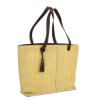 Auth CHANEL CC Logos Shoulder Tote Bag Beige Straw Leather Vintage Italy AK08984
