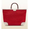 Authentic GUCCI Top Handle Bamboo Shopper Straw Tote Bag, Red/White 338964 6273S