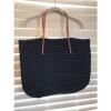 Merona Target Leather Straw Beach Tote Bag Purse Navy Blue Natural NWOT