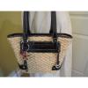 Brighton Straw and Leather Small Tote Shoulder Bag Satchel with Flower Emblem