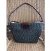 Brighton Black Straw woven brown leather flap tote bag shoulder purse large