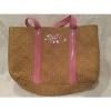 Roxy Woven Straw Beach Pool Bag Tote Beige Pink Sequins