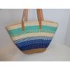 STRAW KENYA SISAL TOTE MARKET BAG BLUE ~ GREEN ~ NATURAL with LEATHER STRAPS