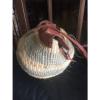 VTG Woven Sisal Jute Straw Market Bag Beach Tote Shopper Tooled Leather Stripe
