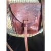 VTG Woven Sisal Jute Straw Market Bag Beach Tote Shopper Tooled Leather Stripe