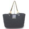 AUTHENTIC CHANEL Straw Weaved Chain Tote Bag Navy