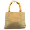 Fossil Handbag Satchel Bag Purse Brown Straw Shell Bamboo Handles Medium #2 small image