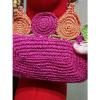 Colorful Summer Straw Bag Purse Double Bamboo Handles Quatre Saisons Wide Bottom #4 small image