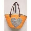 French Market Basket Sparkling Sequin Leather Straw Tote Bag Heart Moroccan #1 small image