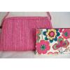Hot Pink Straw Shoulder Bag by Waves-Tandem Bags of CA &amp; Clinique Cosmetic Bag