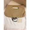 Michael Kors Berkley Natural Gold Straw Clutch Bag Brown Logo Tan NEW Dust Tote #1 small image