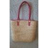 NWOT Large Straw Beach Bag Tote With Magenta Faux Leather Handles