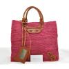 Auth BALENCIAGA Classic Raffia Hand Tote Bag Pink Brown Straw Leather V08045 #1 small image