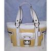 Coach LEGACY Straw &amp; White Leather Medium Large Buckle Pocket Tote Handbag Bag #1 small image
