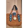 MICHAEL KORS Santorini Straw Shopper Tote Bag Turquoise Leather Gold Chain Purse #4 small image