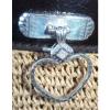 Brighton Beige Basket Weave Leather Bag Style Straw Bag Hangtag Heart Key Charm