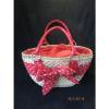 Womens Red Polka Dot &amp; Vinyl Fabric Lined Straw Carry Bag Unique #1 small image